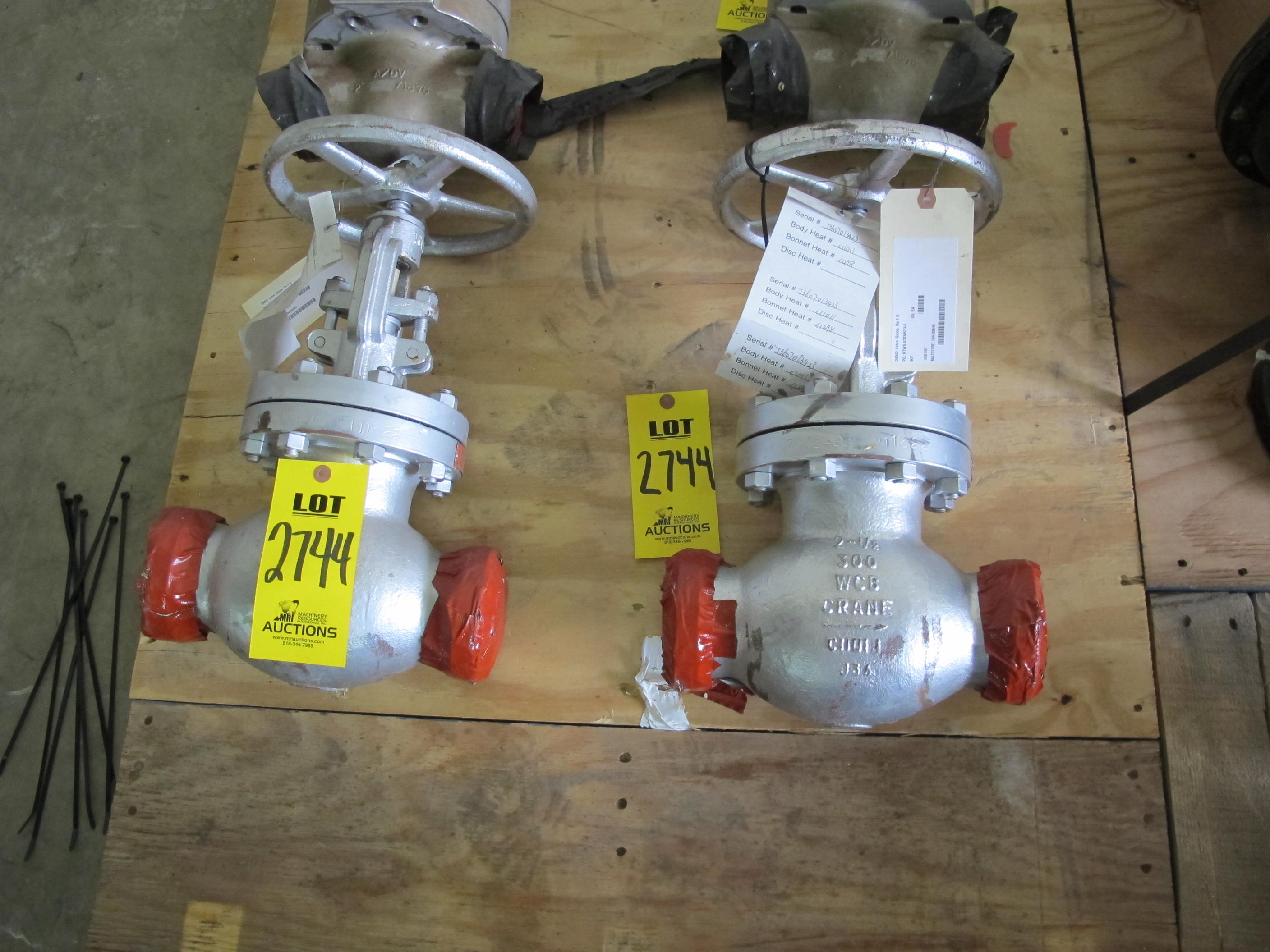 LOT (2) VALVES, GLOBE TYPE, OS&Y KIND, 2-1/2" SIZE, A216 GR WCB MATERIAL, HARDFACED SEAT & DISC TRIM, GRAPHITE PACKING SOFTGOODS, 10" HANDWHEEL OPERATOR, 300 # RATING, BUTT WELD CONNECTIONS. PART # 151-1/2 XU2F (W-51) LOADING & HANDLING FEE $15-